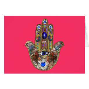 Judaica Hamsa Hearts Flowers Opal Art Skriv ut Hälsningskort