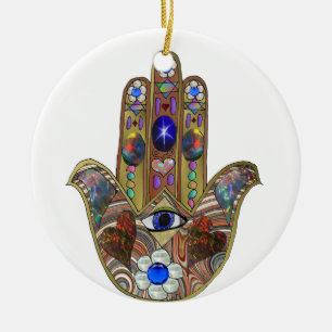 Judaica Hamsa Hearts Flowers Opal Art Skriv ut Julgransprydnad Keramik