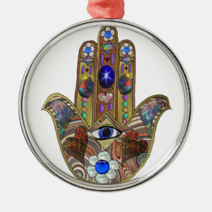 Judaica Hamsa Hearts Flowers Opal Art Skriv ut Julgransprydnad Metall