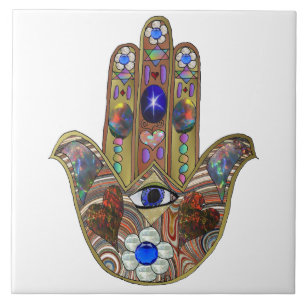 Judaica Hamsa Hearts Flowers Opal Art Skriv ut Kakelplatta