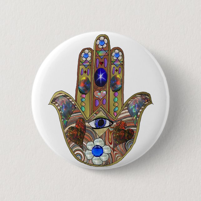 Judaica Hamsa Hearts Flowers Opal Art Skriv ut Knapp (Framsida)