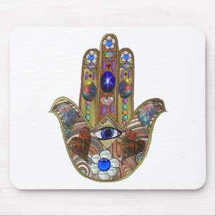 Judaica Hamsa Hearts Flowers Opal Art Skriv ut Musmatta