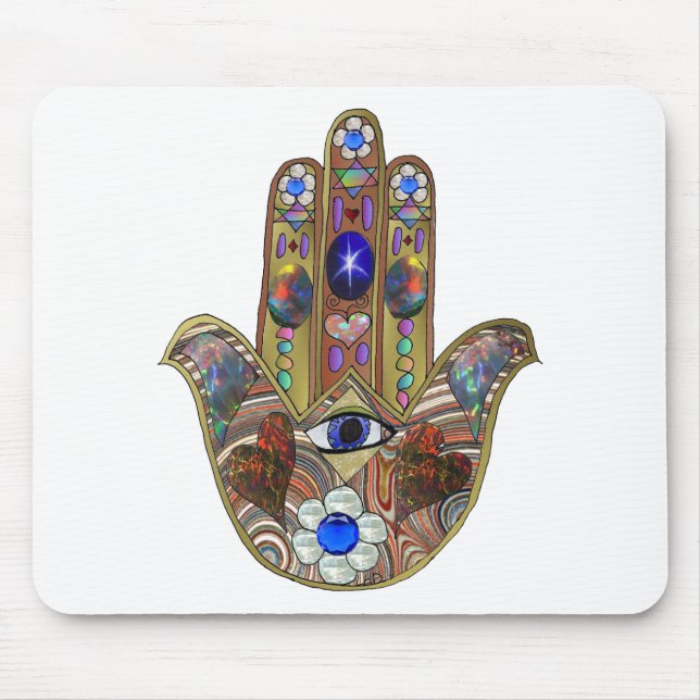 Judaica Hamsa Hearts Flowers Opal Art Skriv ut Musmatta (Framsidan)