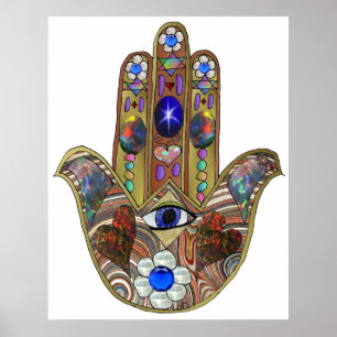 Judaica Hamsa Hearts Flowers Opal Art Skriv ut Poster