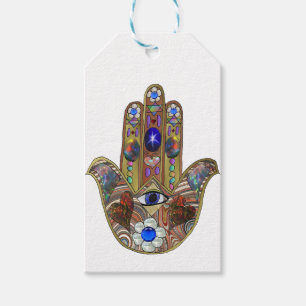 Judaica Hamsa Hearts Flowers Opal Art Skriv ut Presentetikett