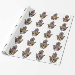 Judaica Hamsa Hearts Flowers Opal Art Skriv ut Presentpapper