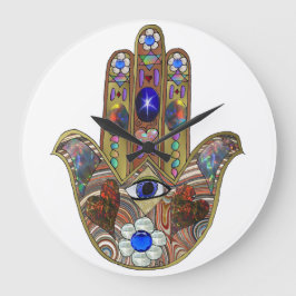 Judaica Hamsa Hearts Flowers Opal Art Skriv ut Stor Klocka