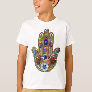 Judaica Hamsa Hearts Flowers Opal Art Skriv ut T Shirt