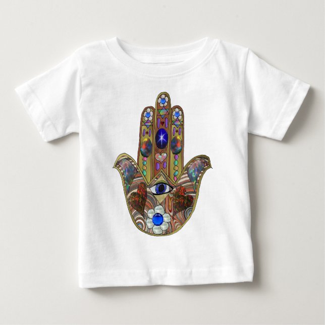 Judaica Hamsa Hearts Flowers Opal Art Skriv ut Tee (Framsida)