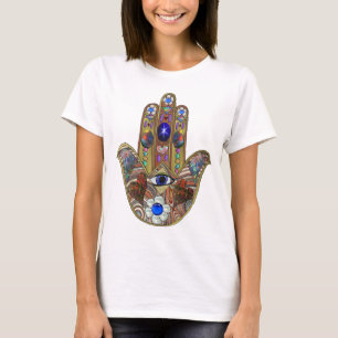 Judaica Hamsa Hearts Flowers Opal Art Skriv ut Tee