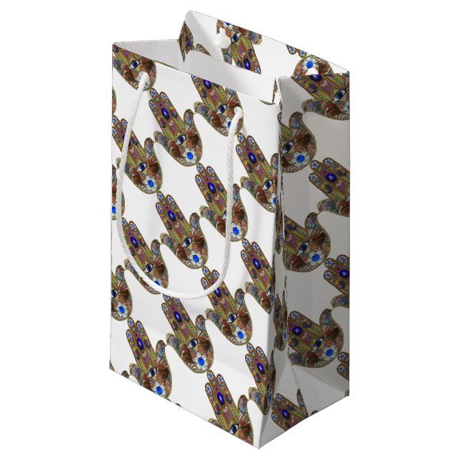 Judaica Hamsa Hjärtan Blommor Opal Konsttryck (Framsidan Vinklad)