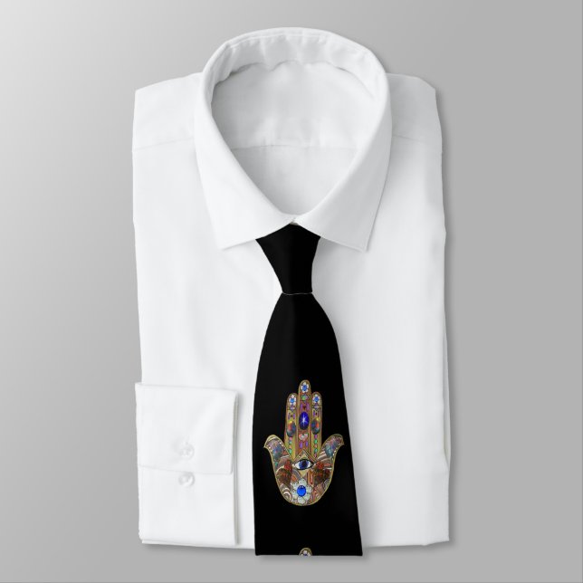 Judaica Hamsa Hjärtan Blommor Opal Konsttryck Slips (Bunden)
