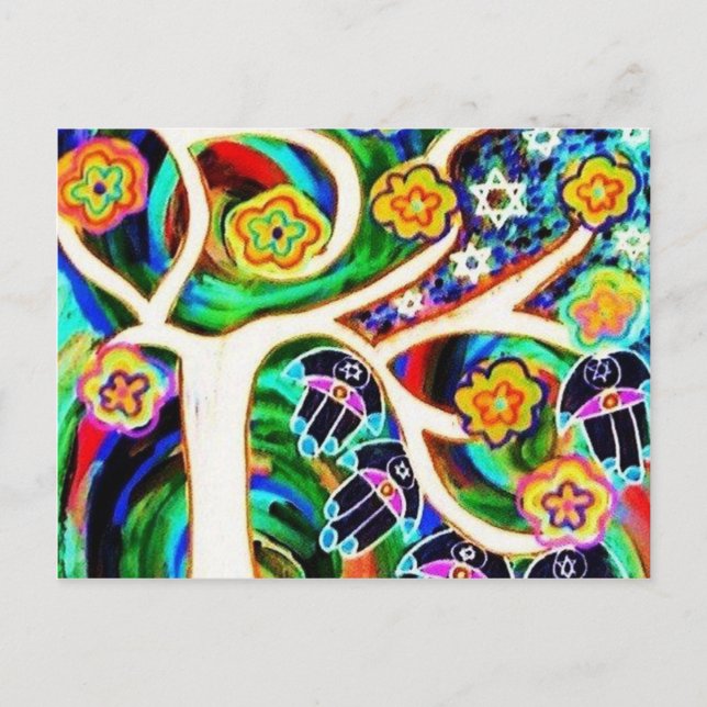 Judaica Hamsa Ivory Livets träd vykort (Framsida)