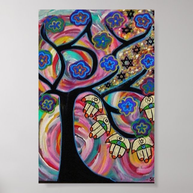 Judaica Hamsa Livets träd Sunset Poster (Framsidan)