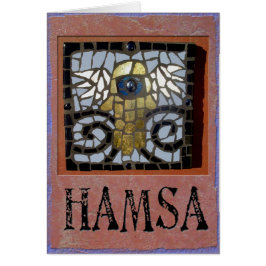 Judaica: Hamsa mosaik w/Wings och ond kväll Hälsningskort