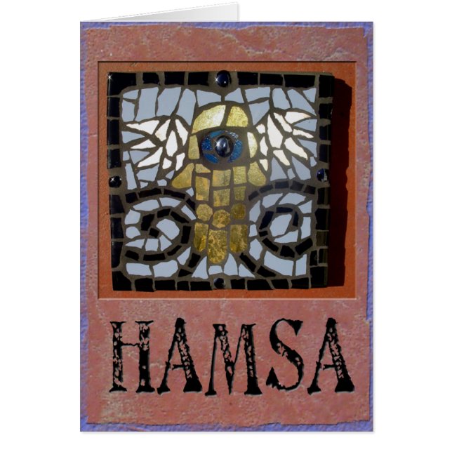 Judaica: Hamsa mosaik w/Wings och ond kväll Hälsningskort (Framsidan)