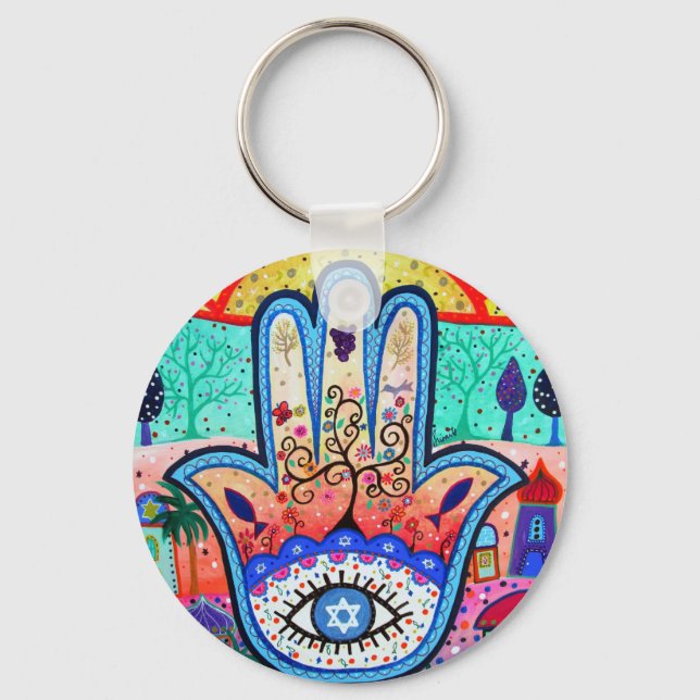 JUDAICA HAMSA SOL ÖGA SKYDD NYCKELRING (Framsida)