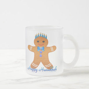 Judaica Hanukkah Pepparkaksgubbe Menorah Frostad Glasmugg