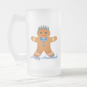 Judaica Hanukkah Pepparkaksgubbe Menorah Frostat Ölglas