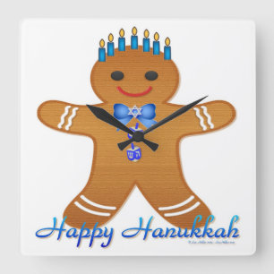 Judaica Hanukkah Pepparkaksgubbe Menorah Fyrkantig Klocka