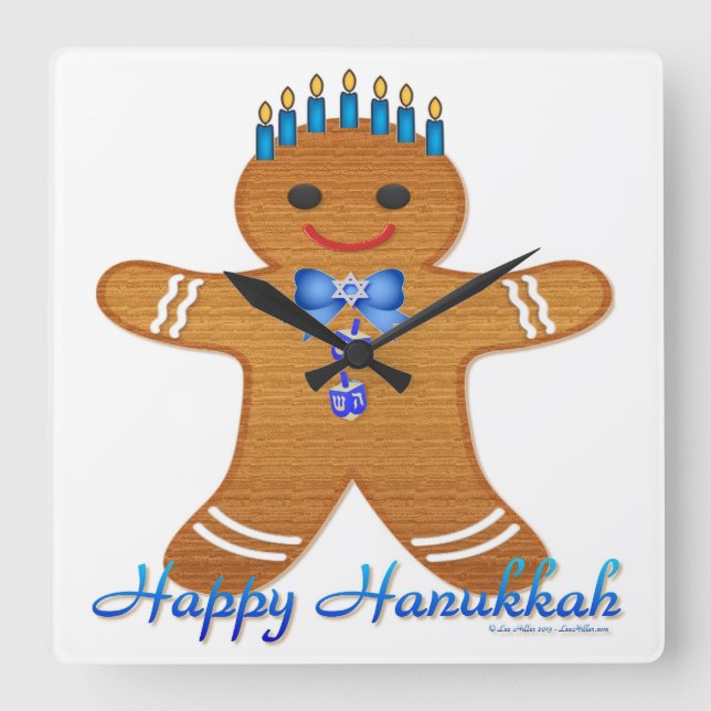 Judaica Hanukkah Pepparkaksgubbe Menorah Fyrkantig Klocka (Framsida)