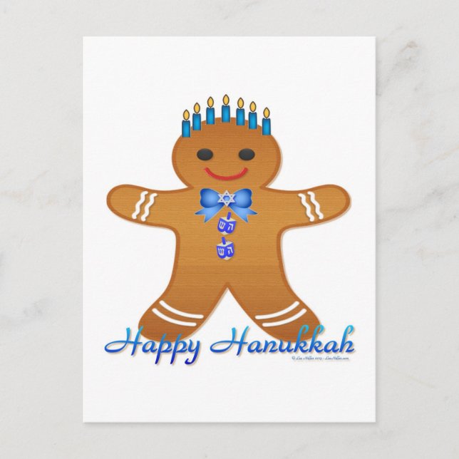 Judaica Hanukkah Pepparkaksgubbe Menorah Helg Vykort (Framsida)
