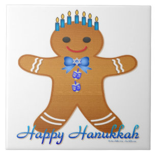 Judaica Hanukkah Pepparkaksgubbe Menorah Kakelplatta