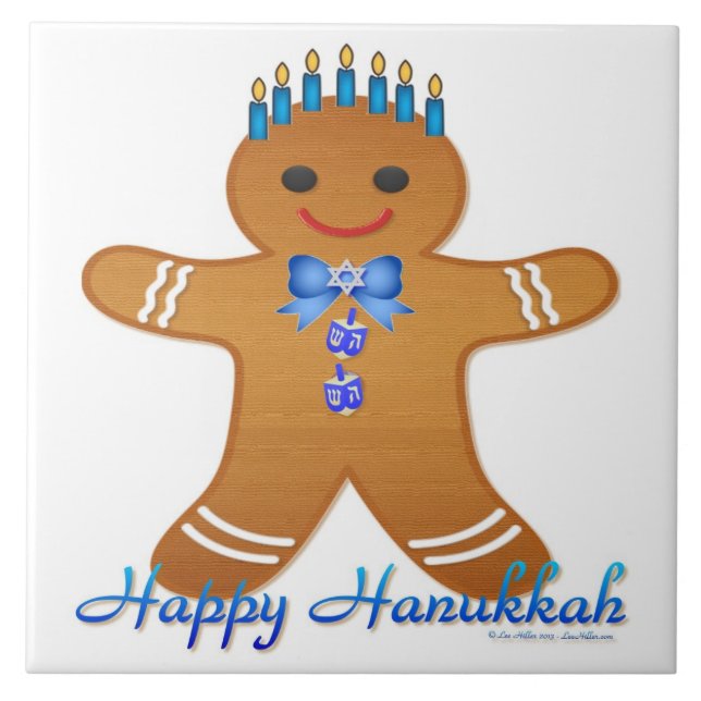 Judaica Hanukkah Pepparkaksgubbe Menorah Kakelplatta (Framsidan)