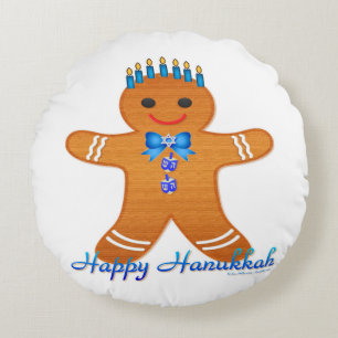 Judaica Hanukkah Pepparkaksgubbe Menorah Rund Kudde
