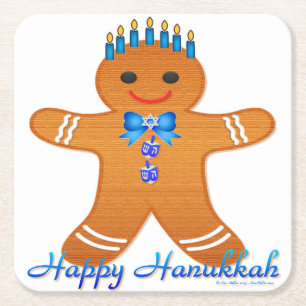 Judaica Hanukkah Pepparkaksgubbe Menorah Underlägg Papper Kvadrat