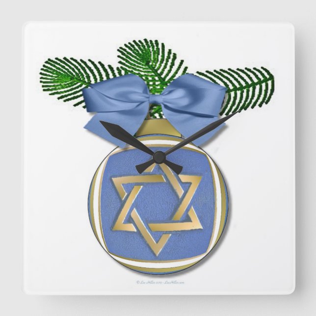 Judaica Hanukkah Star of David Ornament Print Fyrkantig Klocka (Framsida)