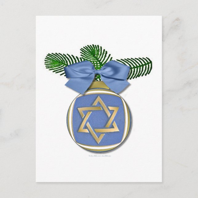 Judaica Hanukkah Star of David Ornament Print Helg Vykort (Framsida)