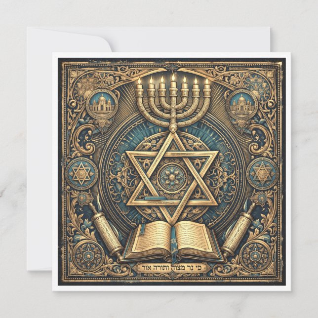 Judaica-inspirerad inbjudan till en religiös cerem (Framsida)