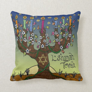Judaica L'shanah Tovah Livets träd Dekorativ kudde