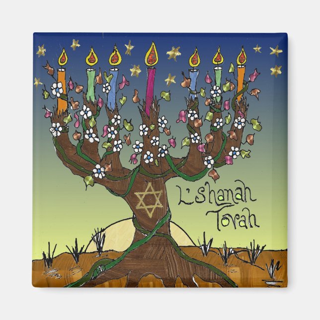 Judaica L'shanah Tovah Livets träd Gifts Apparel Magnet (Framsidan)