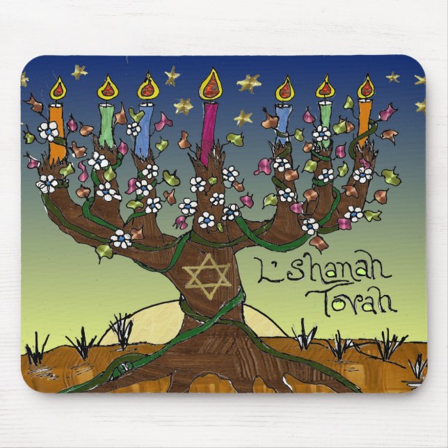 Judaica L'shanah Tovah Livets träd Gifts Apparel Musmatta (Framsidan)