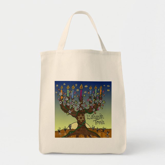 Judaica L'shanah Tovah Livets träd Gifts Apparel Tygkasse (Framsidan)