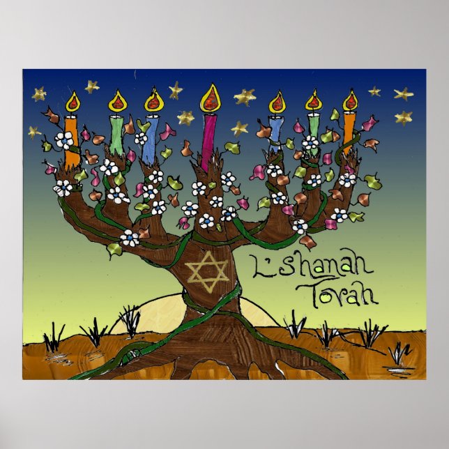Judaica L'shanah Tovah Livets träd Print Poster (Framsidan)