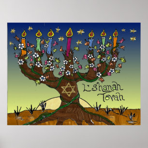 Judaica L'shanah Tovah Livets träd Print Poster
