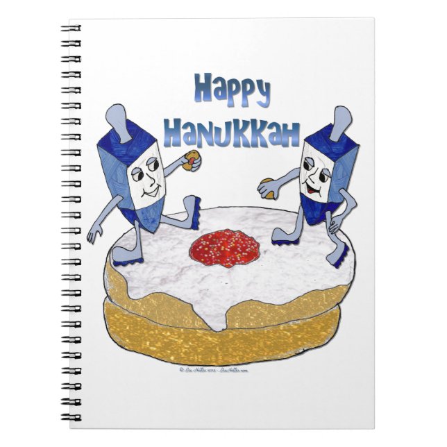Judaica Lycklig Hanukkah Dancing Dreidels Doughnut Anteckningsbok Med Spiral (Framsidan)