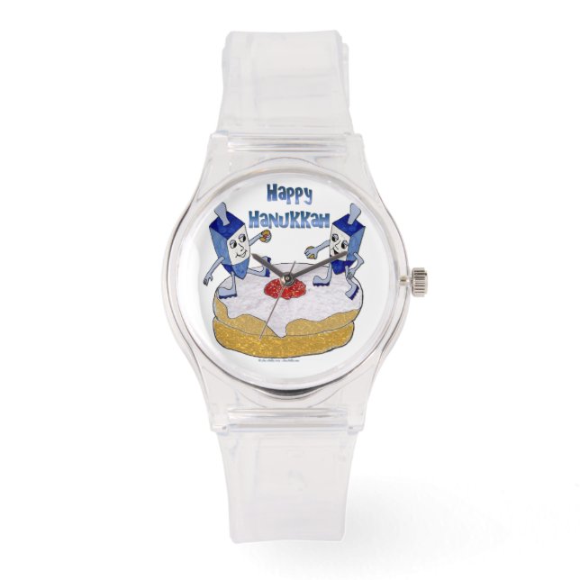 Judaica Lycklig Hanukkah Dancing Dreidels Doughnut Armbandsur (Framsida)