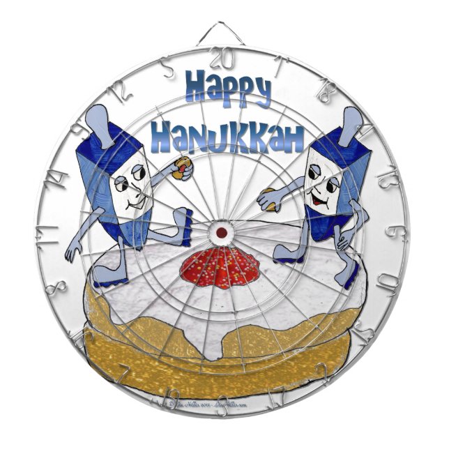 Judaica Lycklig Hanukkah Dancing Dreidels Doughnut Darttavla (Framsidan)