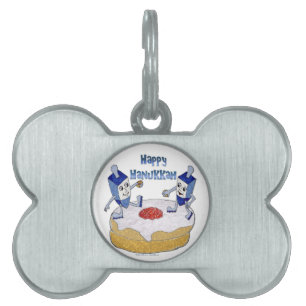 Judaica Lycklig Hanukkah Dancing Dreidels Doughnut ID-bricka Husdjur