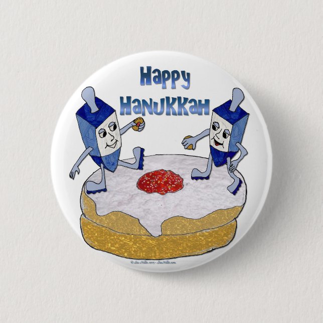Judaica Lycklig Hanukkah Dancing Dreidels Doughnut Knapp (Framsida)