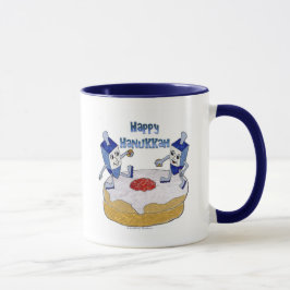 Judaica Lycklig Hanukkah Dancing Dreidels Doughnut Mugg