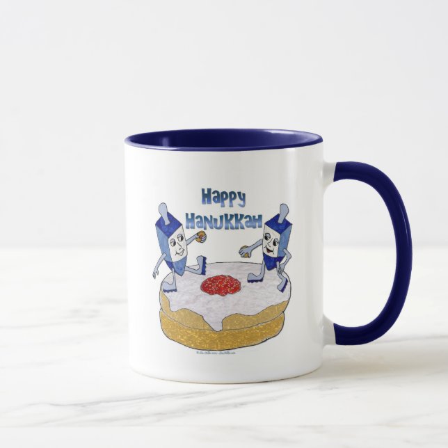 Judaica Lycklig Hanukkah Dancing Dreidels Doughnut Mugg (Höger)