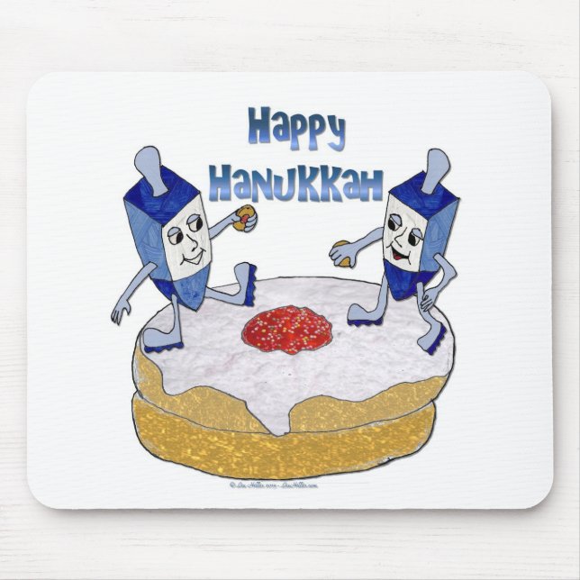 Judaica Lycklig Hanukkah Dancing Dreidels Doughnut Musmatta (Framsidan)