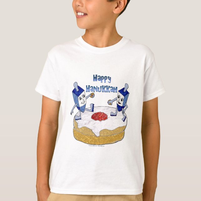 Judaica Lycklig Hanukkah Dancing Dreidels Doughnut T-shirt (Framsida)