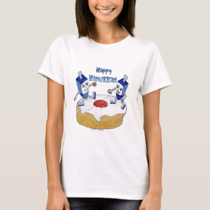 Judaica Lycklig Hanukkah Dancing Dreidels Doughnut Tee Shirt