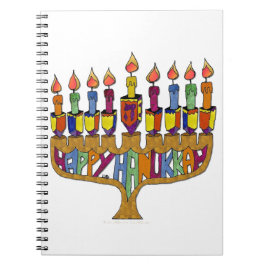 Judaica Lycklig Hanukkah Dreidel Menorah Anteckningsbok Med Spiral